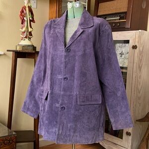 Vintage Y2K Purple Genuine Leather Suede Boxy Statement Blazer Jacket minimalist
